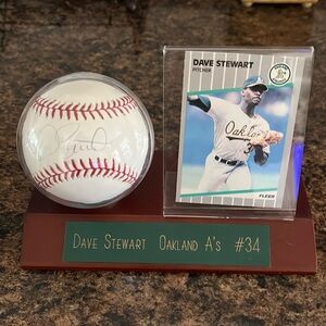 Dave Stewart Autographed Baseball in Name Stand and Card Holder